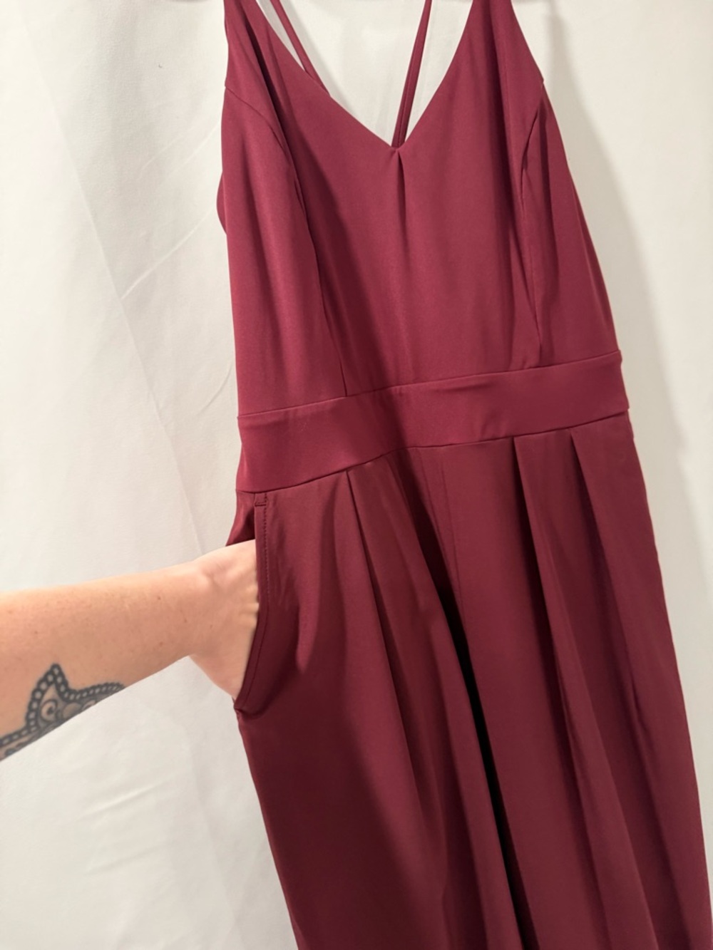 HALARA Burgundy V-Neck Wide-Leg Jumpsuit - Picture 3 of 4